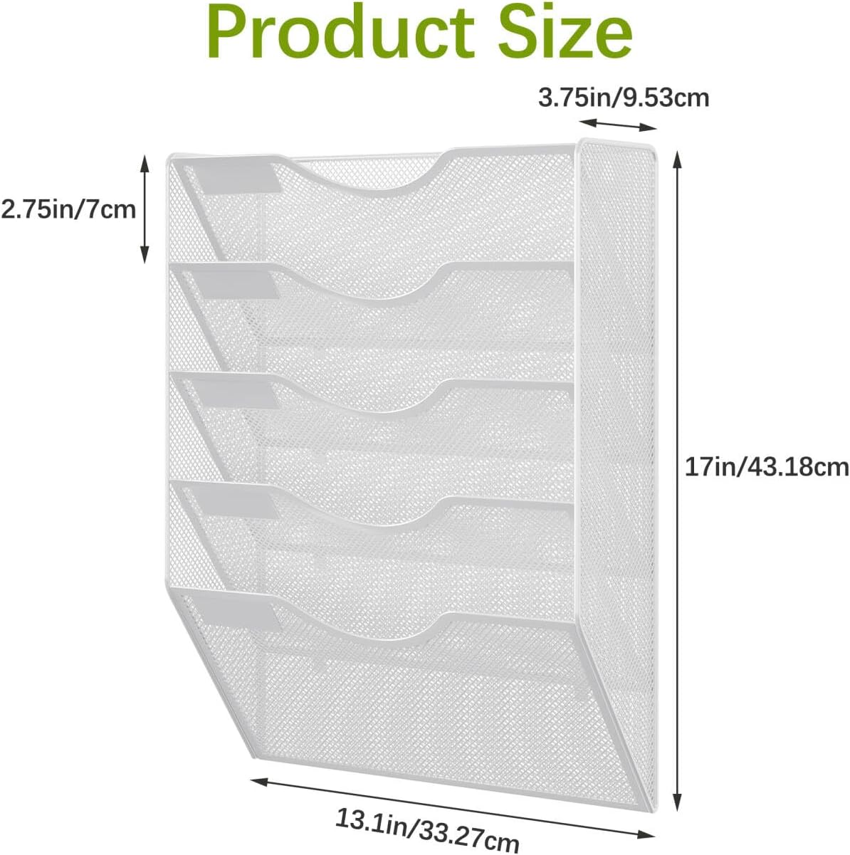 EasyPAG 5 Pocket Mesh Wall File Organizer with Key Hooks, Hanging Paper Folder Holder with Classify Label, Vertical Wall Mount Mail Organizer for Office Home Classroom, Black
