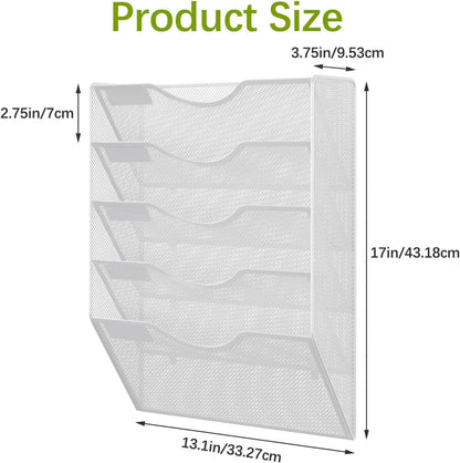 EasyPAG 5 Pocket Mesh Wall File Organizer with Key Hooks, Hanging Paper Folder Holder with Classify Label, Vertical Wall Mount Mail Organizer for Office Home Classroom, Black