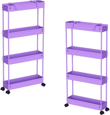 SPACELEAD Slim Storage Cart 4 Tier,Bathroom Organizer Rolling Utility, Mobile Shelving Unit Slide Out for Office, Kitchen, Laundry Room & Narrow Places,White