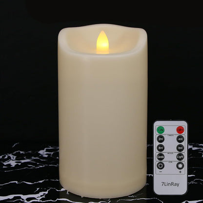 Flameless Flickering Candles with Remote and Timers, 1000 Hours Waterproof Outdoor Indoor Battery Operated LED Pillar Candles, Ivory Plastic, Set of 3(D 3" x H 4" 5" 6")