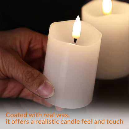Ivory Flameless Votive Candles with Remote Batteries, Small 2x3 inch LED Wax Pillar Candles Flickering Set of 6