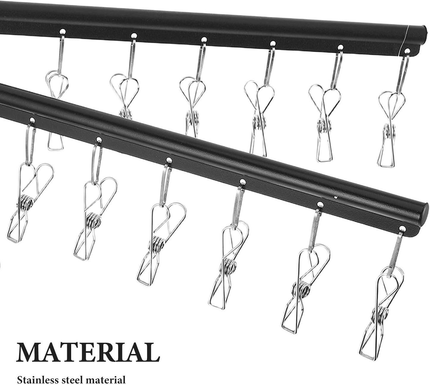 OSALADI Wall Mounted Utility Rack with 2-Tier Stainless Steel Multi Bar and 360° Rotating Arms, Black Clothes Drying Rack with No-Drill Installation and Strong Loadbearing for Laundry