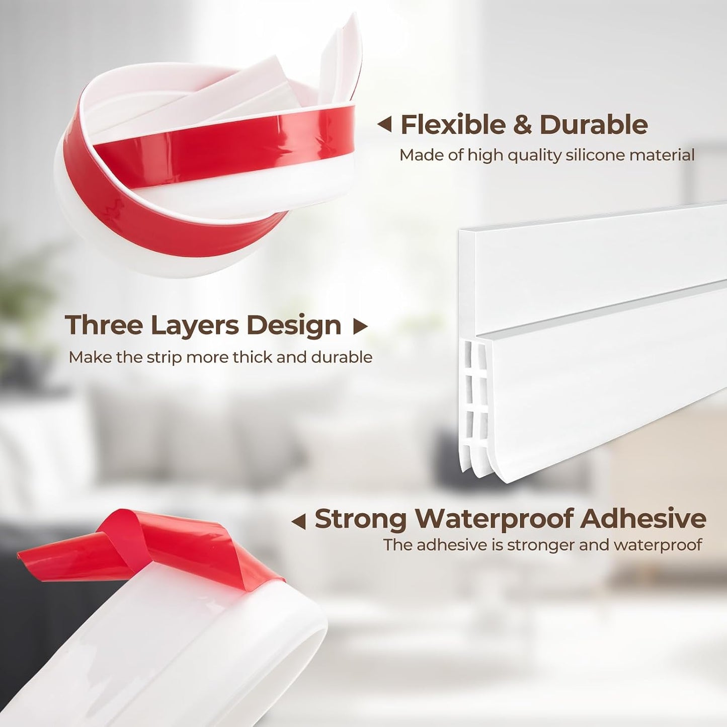 Door Draft Stopper, Ohuhu 39"L x 2"W Silicone Weather Stripping Under Door Seal for Exterior Interior Doors, 1" Widened Strong Adhesive, Soundproof Door Sweep Strip to Block Cold, Noise, Light Pests