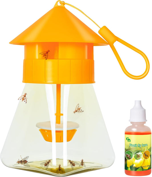 Outdoor Fly Traps with Natural Fruit Fly Bait Refill,Reusable Fruit Flies Trap Jar for Fruit and Vegetable Garden(Only Catch Fruit Trees and Melon Vines Fly)