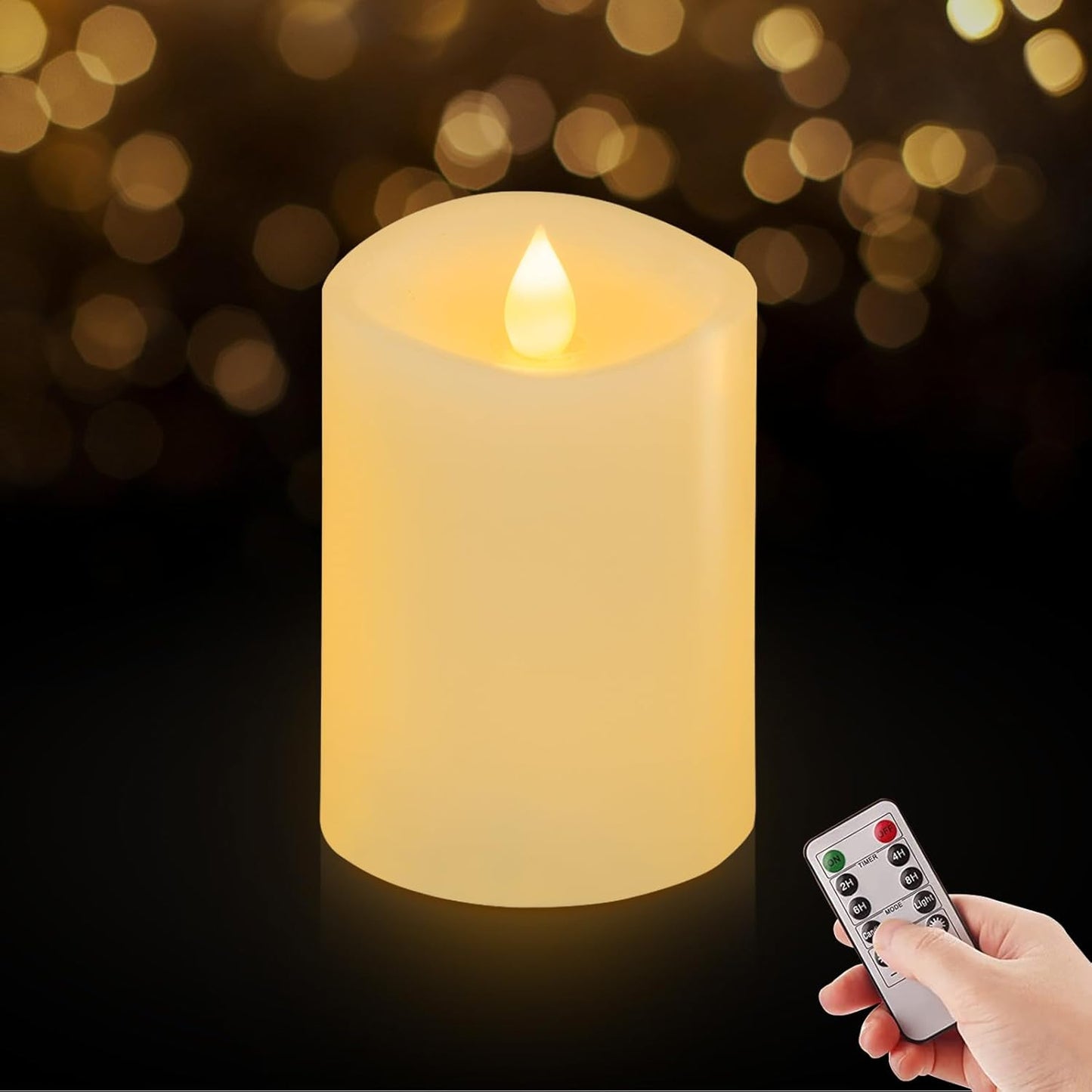 3x3 Flickering Flameless Candles Set of 2, 2AA Battery Life 600 Hours Battery Candles Flickering with Timer,3 inch Flameless Candles with Remote for Indoor/Outdoor, Ivory