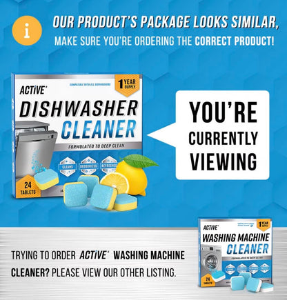 Dishwasher Cleaner Tablets, Deep Cleaning Deodorizer, Removes Limescale and Odors, Lemon Scent, 24 Count