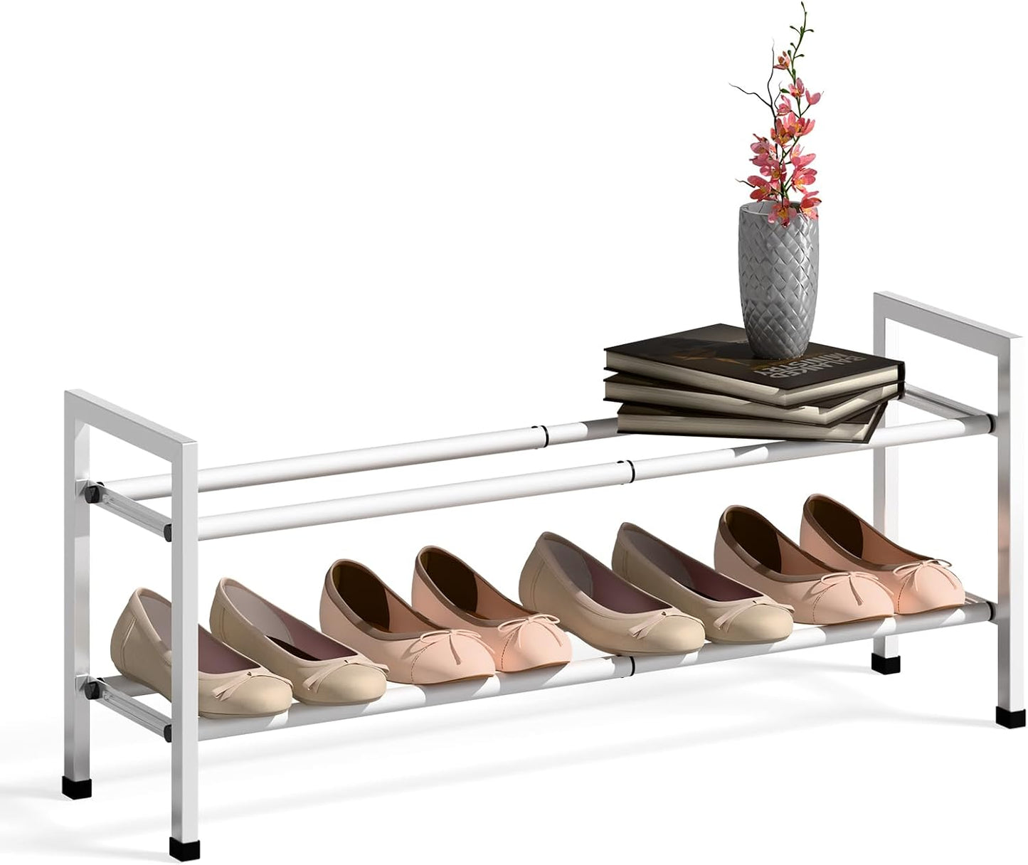 Bumusty 3-Tier Expandable Shoe Rack for Closet, 18“-33” Adjustable Shoe Rack for Small Space, Small Shoe Organizer for Front Door, Sturdy Metal, Black
