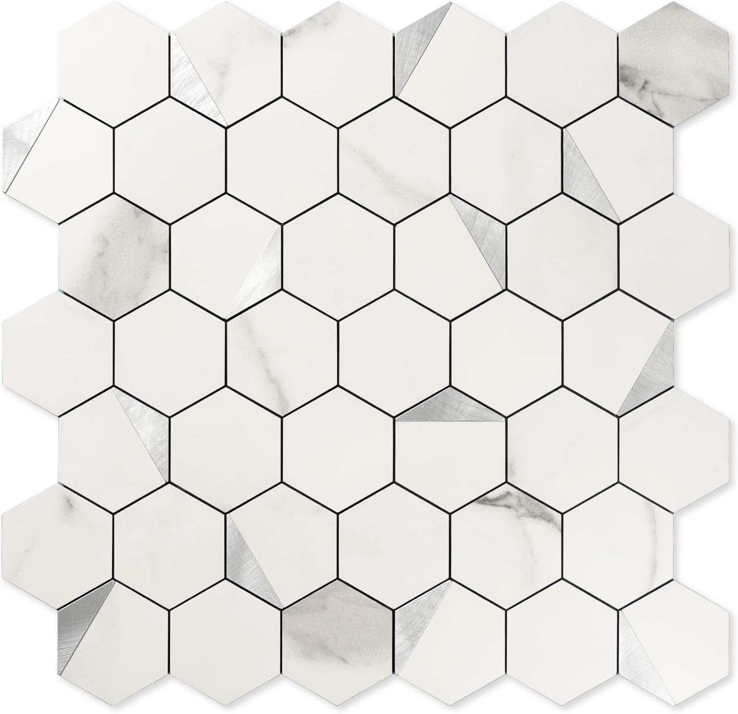 10-Sheet Heavy-Duty Hexagon Peel and Stick Backsplash, Thick Waterproof &Heat Resistant Stick on Wall Tiles, Slate Beige Mosaic for Kitchen & Bathroom, Strong Adhesive Permanent PVC Tiles