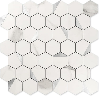 10-Sheet Heavy-Duty Hexagon Peel and Stick Backsplash, Thick Waterproof &Heat Resistant Stick on Wall Tiles, Slate Beige Mosaic for Kitchen & Bathroom, Strong Adhesive Permanent PVC Tiles