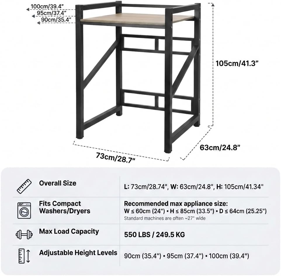Washer Dryer Stacking Rack Stand, Over the Washer and Dryer Storage Shelf, Height Adjustable Standing Washer Dryer Machine Rack, Stackable Shelf for Laundry Room Apartments (White)
