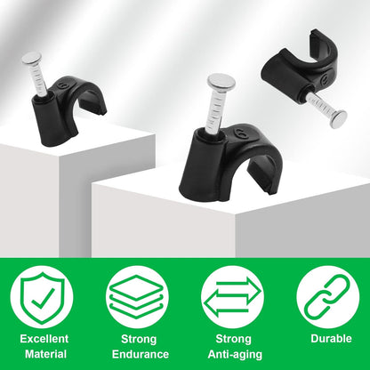 Flat Ethernet Cable Wire Clips with Nail, 14mm, White | Single Coaxial Cable Clamps, Cable Management