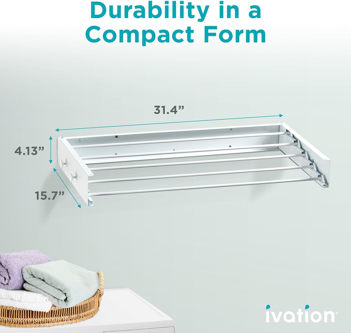 Ivation Retractable Wall Mounted Clothes Drying Rack, 40" Foldable Laundry Drying Rack for Clothing | Collapsible Space-Saving Design & 5 Rods | Easy Installation with Hardware & Wall Template (White)