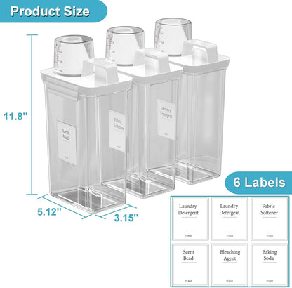 61OZ Laundry Detergent Dispenser Container, 2 Pack Liquid Laundry Dispenser, Plastic Detergent Dispensers for Laundry Powder/Fabric Softener with Tray 6 Labels, Clear