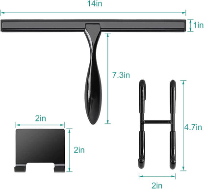 Shower Squeegee for Glass Doors,14-Inch Shower Glass Squeegee, Sliver Shower Squeegee for Shower Doors,Mirror,Windows, with Shower Door Hook and Adhesive Hook