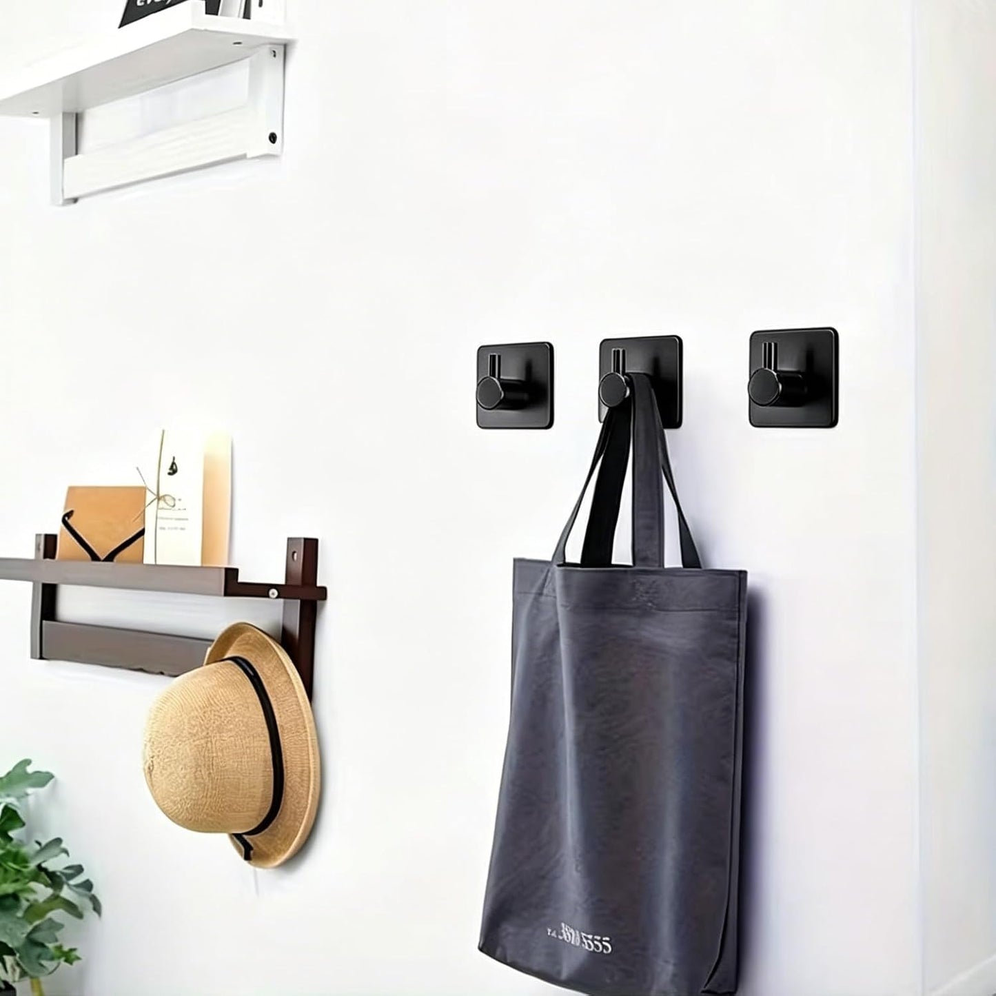 4pcs, Adhesive Heavy Duty Wall Hooks, Waterproof Stainless Steel Hooks, Wall Mount, Black