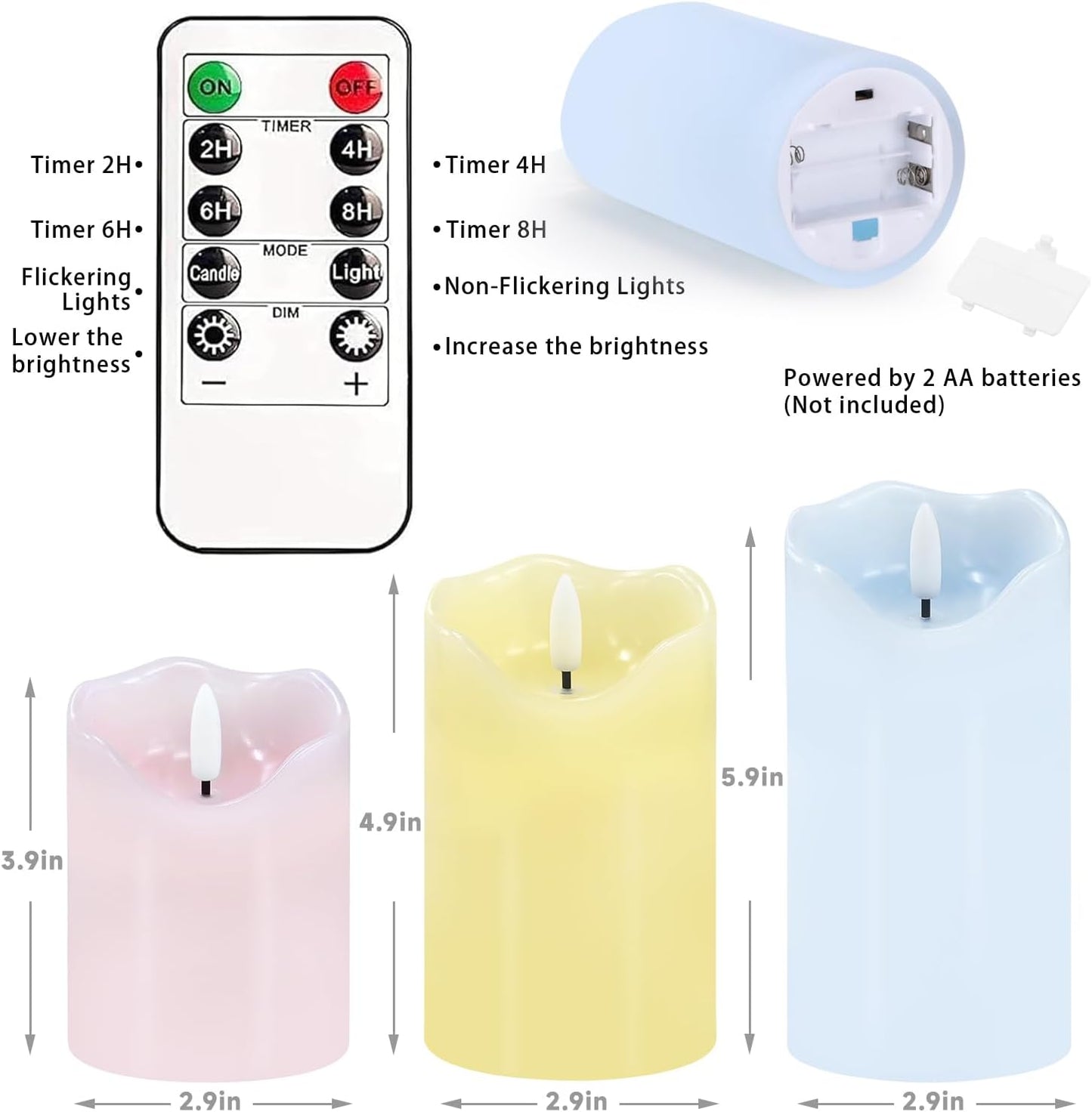 Flameless Candles Lights, Set of 3 Flickering LED Candles with Remote & Timer, Dimmable Electric Pillar Candles Battery Operated, Green Candles for Home St. Patrick’s Day Christmas Decor (Green)