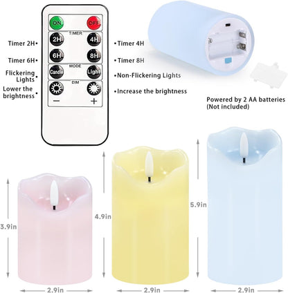 Flameless Candles Lights, Set of 3 Flickering LED Candles with Remote & Timer, Dimmable Electric Pillar Candles Battery Operated, Green Candles for Home St. Patrick’s Day Christmas Decor (Green)