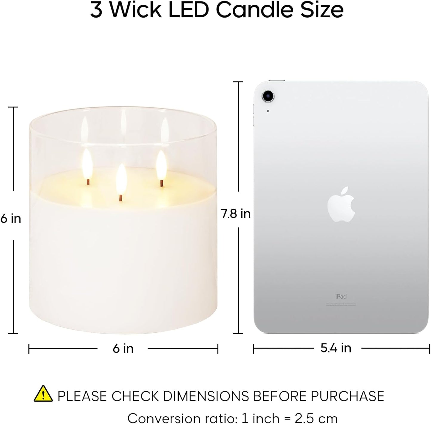 Eywamage 3 Wick Smoke Grey Glass Flameless LED Candle with Remote, Flickering Large Battery Pillar Candle Decor Φ 6" H 6"