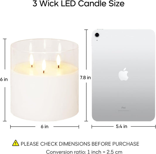 Eywamage 3 Wick Smoke Grey Glass Flameless LED Candle with Remote, Flickering Large Battery Pillar Candle Decor Φ 6" H 6"