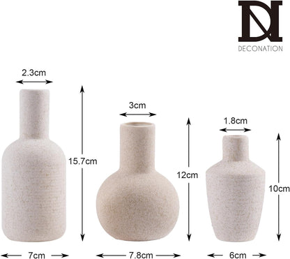DN DECONATION Flower Vase Set of 3, Small Ceramic Vase Farmhouse Home Decor | Rustic Vases for Pampas Grass Dried Fresh Flowers, Living Room, Kitchen, Bedroom, Bathroom, Mantel Table Decor, Beige & Brown