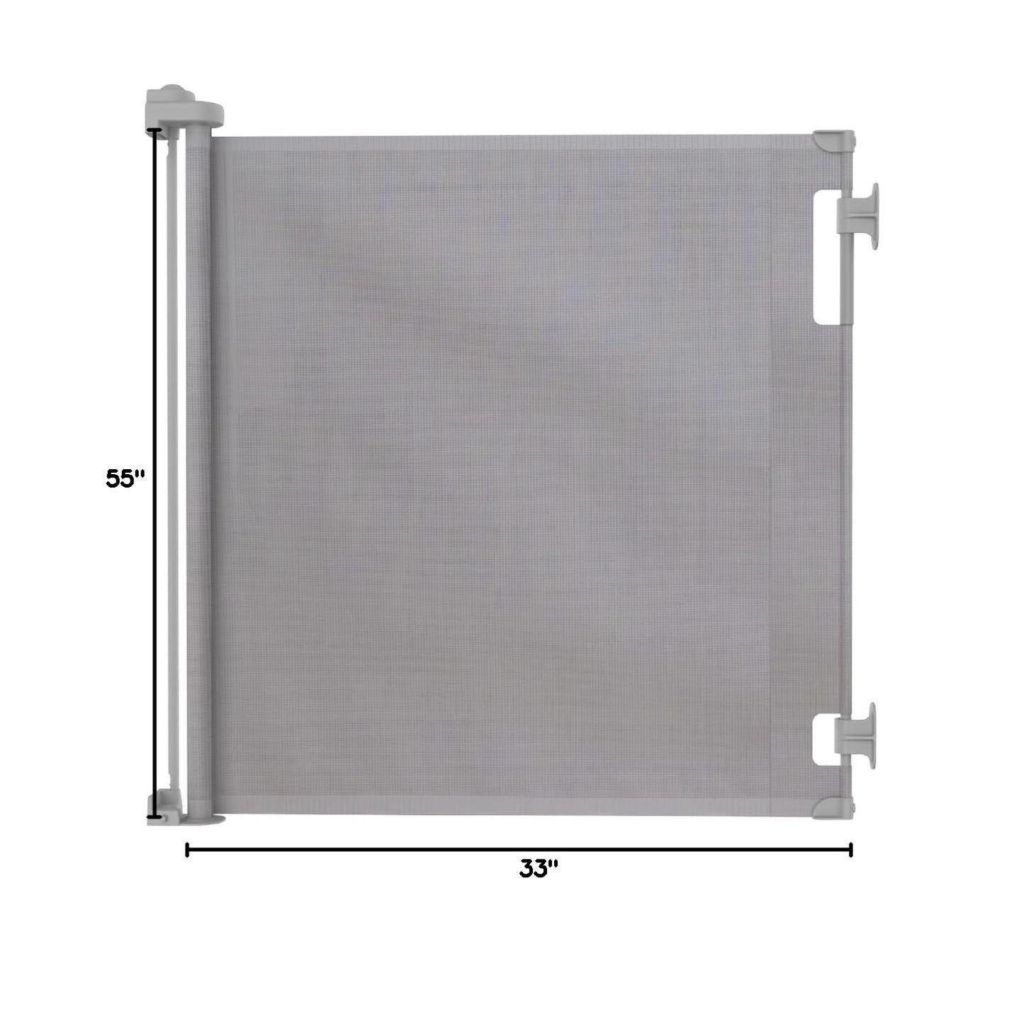 Retractable Baby Gate Perma Child Safety 33" Tall x 55” Wide, Mesh, for Stairs, Doorways, Dogs, Pets, Indoor, Outdoor, One-Handed Operation, Locking, Easy Install, Hardware Mount, White