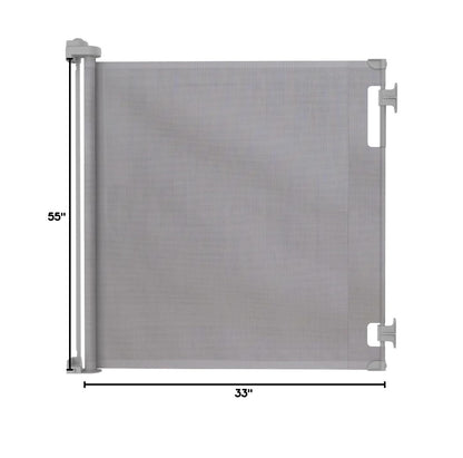 Retractable Baby Gate Perma Child Safety 33" Tall x 55” Wide, Mesh, for Stairs, Doorways, Dogs, Pets, Indoor, Outdoor, One-Handed Operation, Locking, Easy Install, Hardware Mount, White