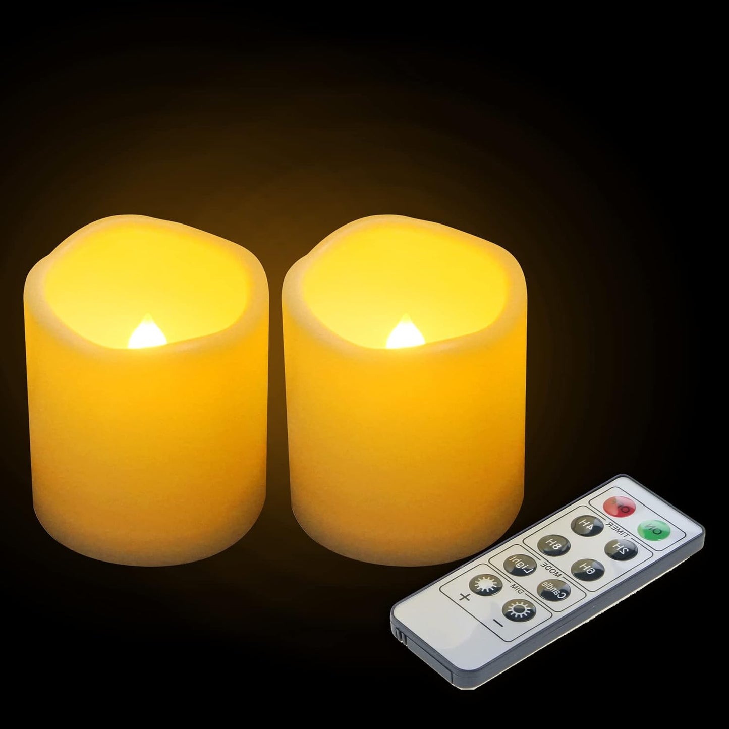 3”X3” 4 Pack Outdoor Flameless Candles Battery Operated LED Waterproof Pillar Candles with Remote Timer Electric Flickering LED Lights for Christmas, Halloween, Wedding, Home, Garden Decorations