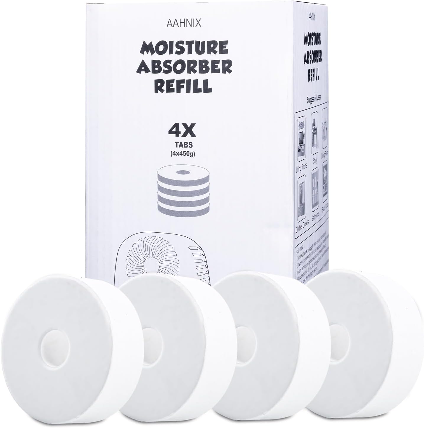 Moisture Absorber with 4 pack Moisture Absorber Refills Tablets, 15.9oz-7"H×5.5"W mini dehumidifier, Bathroom humidity absorber – Prevents Excess Moisture and Fragrance Free