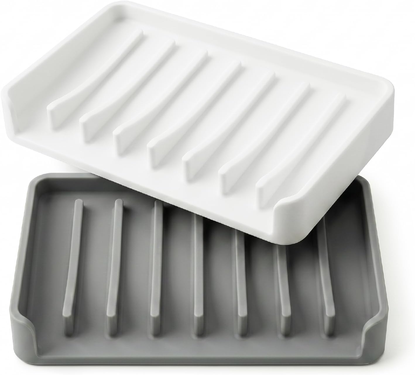 Bathway Silicone Soap Dishes for Shower, Self-Draining Bar Soap Holder Non-Slip Sink Organizer Tray for Sink, Bathroom & Kitchen, Keeps Bar Soap Dry& Dishwasher Safe, Black & Black (2 Pack)