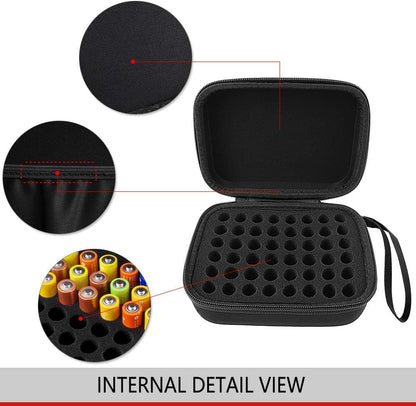 Comecase Battery Storage Case with Tester, Holds 148+ AA AAA C D 9V, Black | Hard-Shell Design, Carry Handle and Custom Foam Slots Keep Batteries Visible, Separated and Ready for Home, Garage or Office