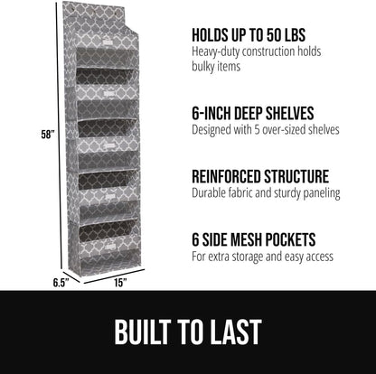 GORILLA GRIP Over the Door Shoe Organizer, 24 Large Breathable Mesh Pockets, Space Saving Hanging Storage Holder, Closet Rack Hanger Holds Up to 40 lbs, Hangs on Closets for Shoes, Accessories, Grey
