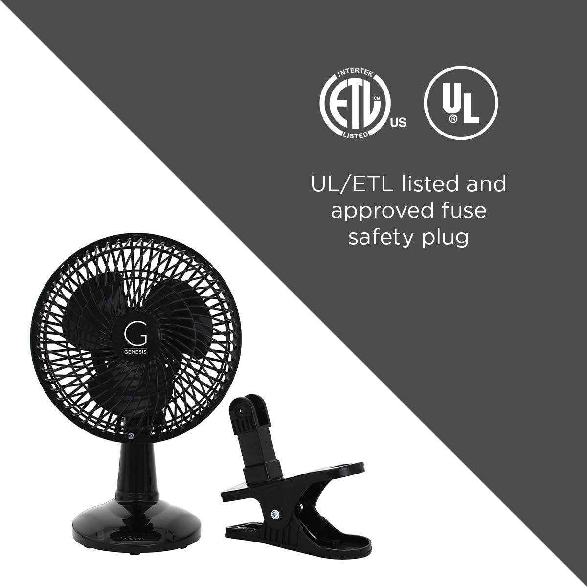 Genesis 6-Inch Clip Convertible Table-Top & Clip Fan Two Quiet Speeds - Ideal For The Home, Office, Dorm, More Black (A1CLIPFANBLACK