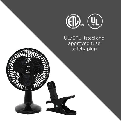 Genesis 6-Inch Clip Convertible Table-Top & Clip Fan Two Quiet Speeds - Ideal For The Home, Office, Dorm, More Black (A1CLIPFANBLACK
