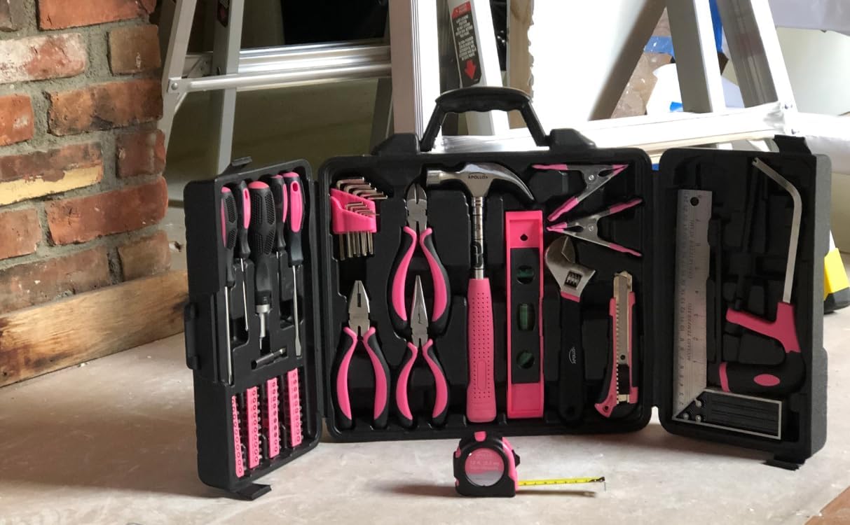 Apollo Tools 71 Piece Complete Household Tool Set with Clamp, Hacksaw, Carpenter Square, Screwdriver and Plier Sets for College, Home Repairs and DIY - Red - DT0204