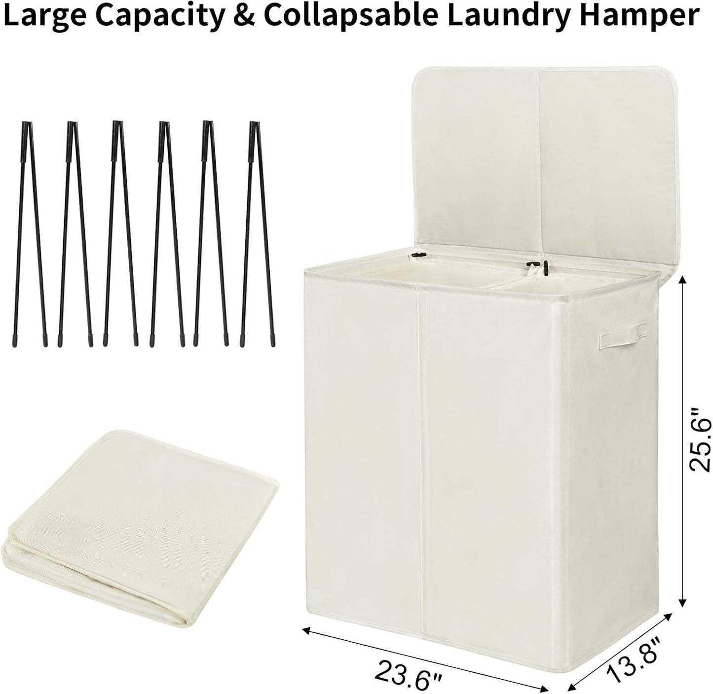 WOWLIVE 180L Laundry Hamper with Lid 3 Section,Large Laundry Basket with Removable Bags and Handles,Collapsible Dirty Clothes Hampers for Laundry,Laundry Basket Organizer for Laundry Room,Dorm,Beige