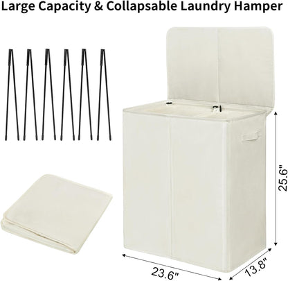 WOWLIVE 180L Laundry Hamper with Lid 3 Section,Large Laundry Basket with Removable Bags and Handles,Collapsible Dirty Clothes Hampers for Laundry,Laundry Basket Organizer for Laundry Room,Dorm,Beige
