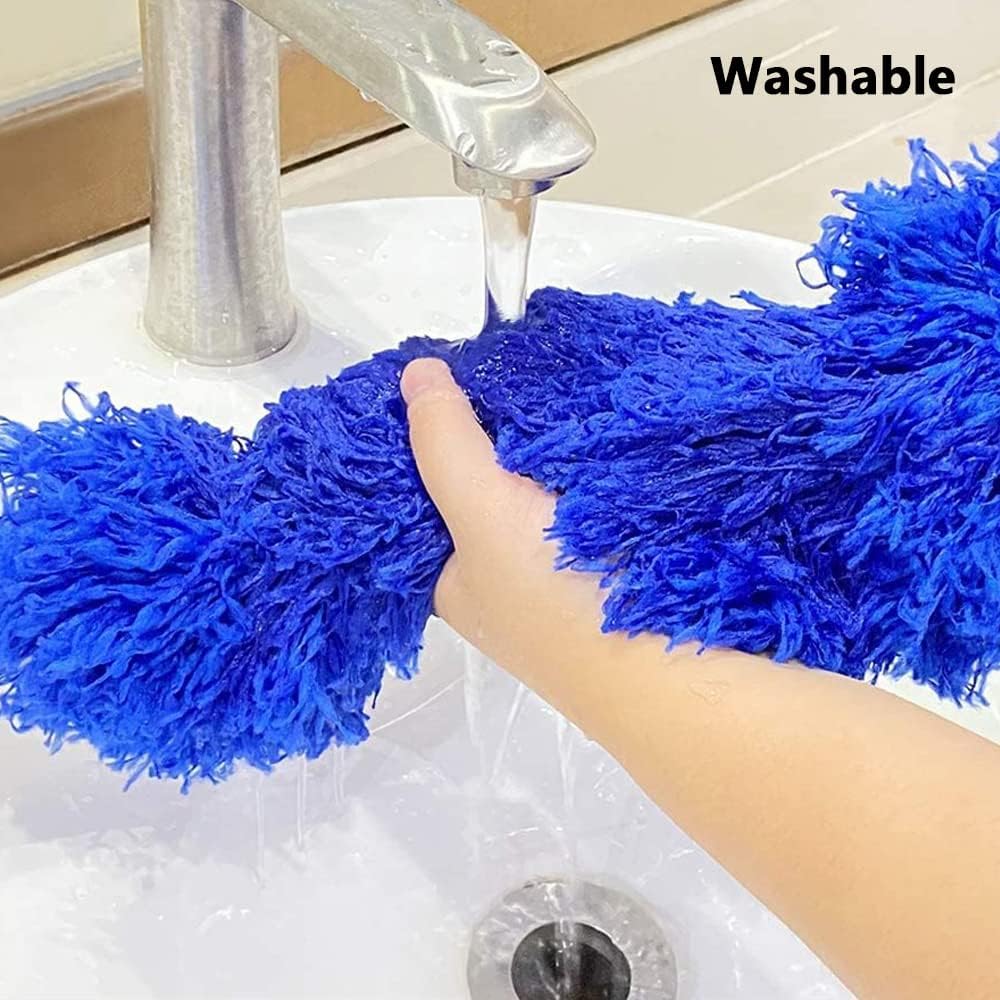 Microfiber Telescoping Duster, 51.18"Extendable, Scratch-Resistant Cover, Stainless Steel Pole, Detachable Bendable Head, Washable, for High Ceilings for Cleaning Cobweb, High Ceiling Fan, Blue