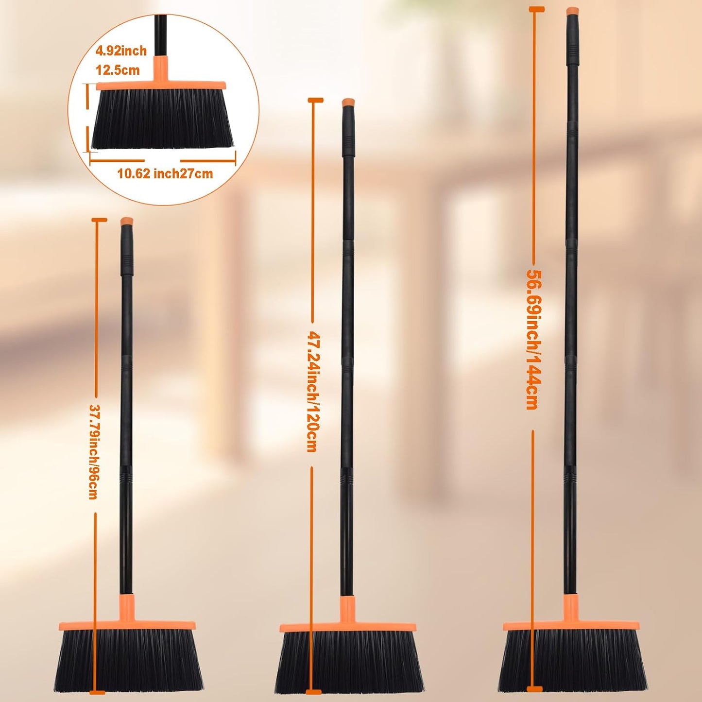 Heavy-Duty Adjustable Angle Broom with 56" Steel Handle - Ideal for Home, Garage, Kitchen, Bathroom, Office, and Outdoor Use - Durable & Efficient Cleaning Tool for Hard Floors (Red)