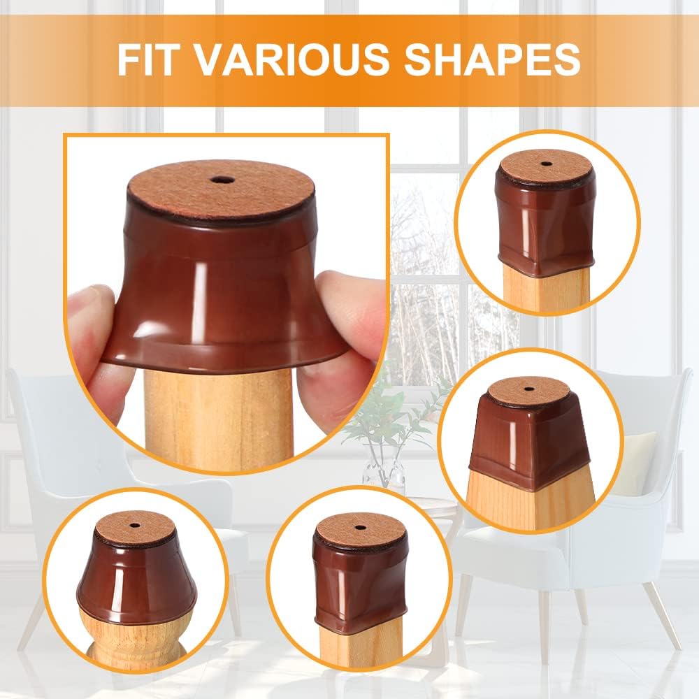 VIUME 24 Pcs Chair Leg Floor Protectors for Hardwood Floors Silicone Covers Felt Pads Furniture Leg Caps Anti-Scratch Reduce Noise Fit (1-5/16" to 2")