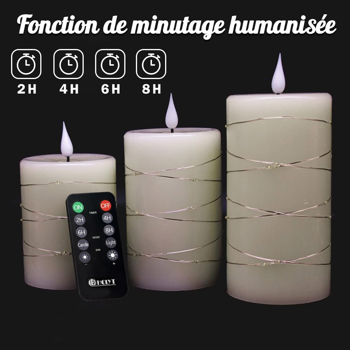 LEDHOLYT Rechargeable Flameless Glass Pillar Candles–Gifts for Women,–Set of 3, Realistic Flickering LED Light,Remote & Timer, Ideal for Living Room, Bedroom & Festival Wedding Home Party Decor