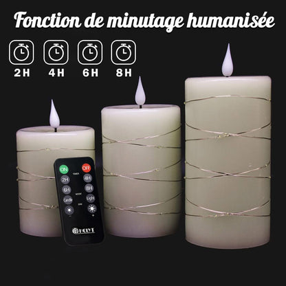 LEDHOLYT Rechargeable Flameless Glass Pillar Candles–Gifts for Women,–Set of 3, Realistic Flickering LED Light,Remote & Timer, Ideal for Living Room, Bedroom & Festival Wedding Home Party Decor