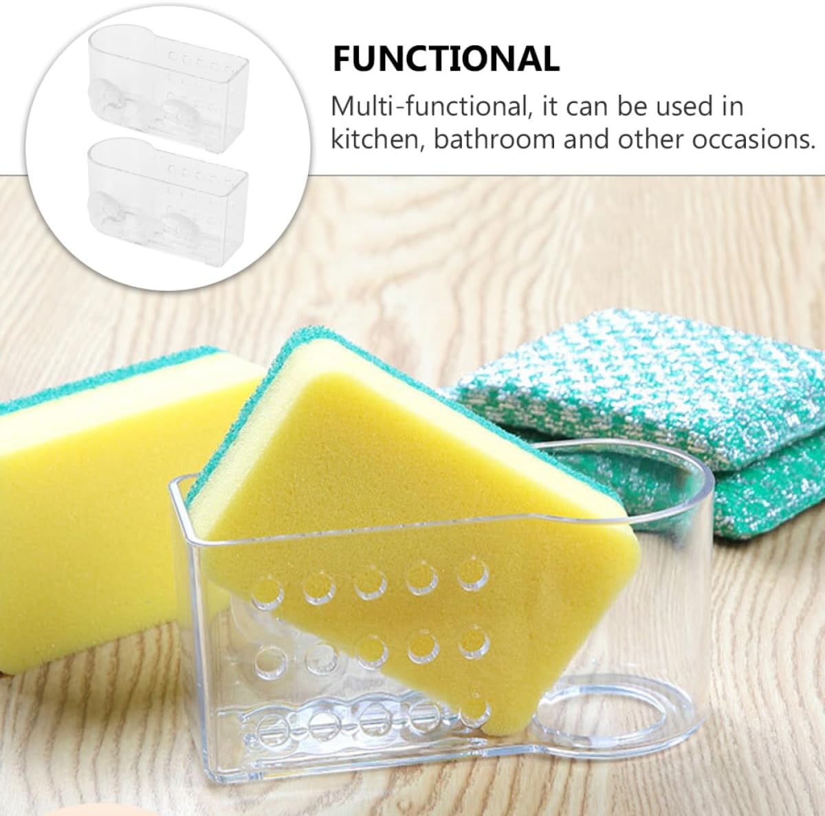 Uonlytech Kitchen Sponge Storage Rack and Cleaning Cloth Drainer, Wall-Mounted Single-Layer Organizer, Space-Saving Kitchen Drying Rack for Sink, 2pcs Household Storage Brackets