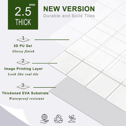 STICKGOO 10 Sheets Peel and Stick Backsplash - 9" x 9" 4D Adhesive Peel and Stick Tile Backsplash for Kitchen&Bathroom
