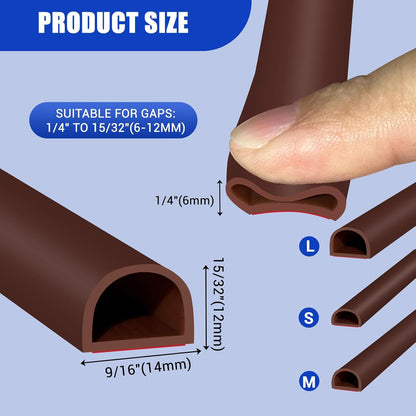 Weather Stripping Door Seal Self Adhesive Weather Strip Silicone D Shaped Door Seal Strip for Door Frame/Window Seal, 20Ft, Brown (3/8" W × 1/4" T)