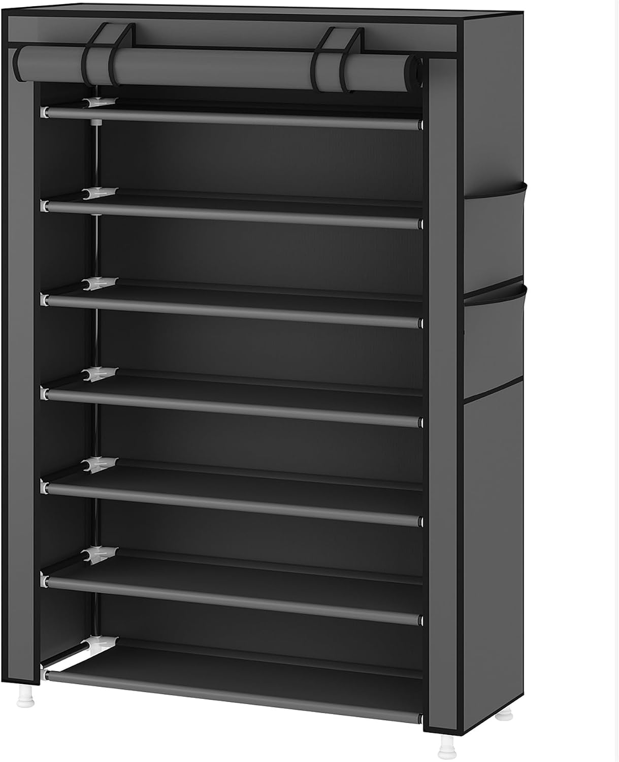 Laiensia 9-Tier Vertical Shoe Rack Organizer, Space Saving Shoe Storage Organizer, Non-Woven Cover Shoe Shelf Holds 36-45 Pairs for Bedroom, Hallway, Closet Entryway, Black