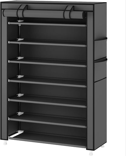 Laiensia 9-Tier Vertical Shoe Rack Organizer, Space Saving Shoe Storage Organizer, Non-Woven Cover Shoe Shelf Holds 36-45 Pairs for Bedroom, Hallway, Closet Entryway, Black