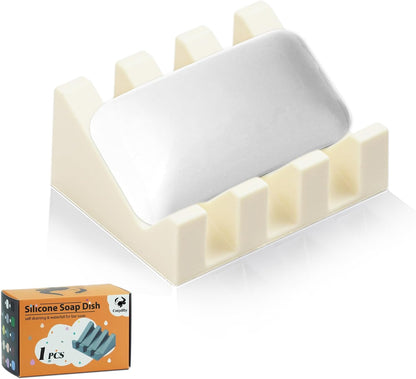 Self Draining Soap Dish Holder,Silicone Soap Dish,for Bathroom,Kitchen, Sponges，Can Extend Soap Life，Keep Soap Bars Dry and Easy Cleaning (White,1-Pack) - Colors B