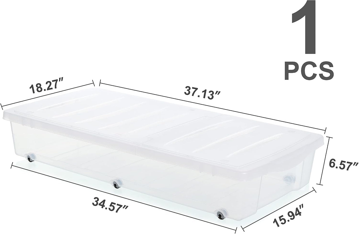 Citylife 2 Packs 57 QT Plastic Under Bed Storage Bins with Double-opening Lids Clear Underbed Storage Containers with Wheels for Organizing Shoes, Blankets, Clothes