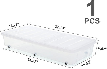 Citylife 2 Packs 57 QT Plastic Under Bed Storage Bins with Double-opening Lids Clear Underbed Storage Containers with Wheels for Organizing Shoes, Blankets, Clothes