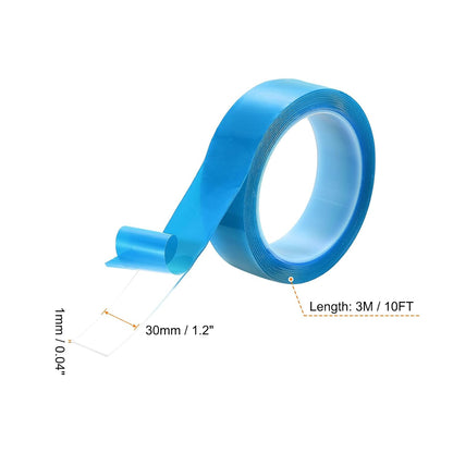 HARFINGTON Double Sided Nano Tape 10FT x 2" x 0.04" Multipurpose Removable Clear Mounting Tape Washable Waterproof Picture Hanging Adhesive Strips with Blue Liner for Carpets Posters